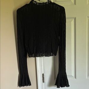 SHEIN Black Ribbed Blouse with Mandarin Collar